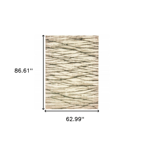 HomeRoots 2' Elegant Ivory Sand and Ash Abstract Runner Rug - Stain Resistant, Ideal for Busy Households 5' X 7' 508663