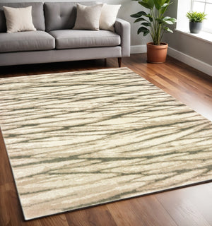 HomeRoots 2' Elegant Ivory Sand and Ash Abstract Runner Rug - Stain Resistant, Ideal for Busy Households 5' X 7' 508663