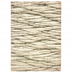 HomeRoots 2' Elegant Ivory Sand and Ash Abstract Runner Rug - Stain Resistant, Ideal for Busy Households 7' X 9' 508664