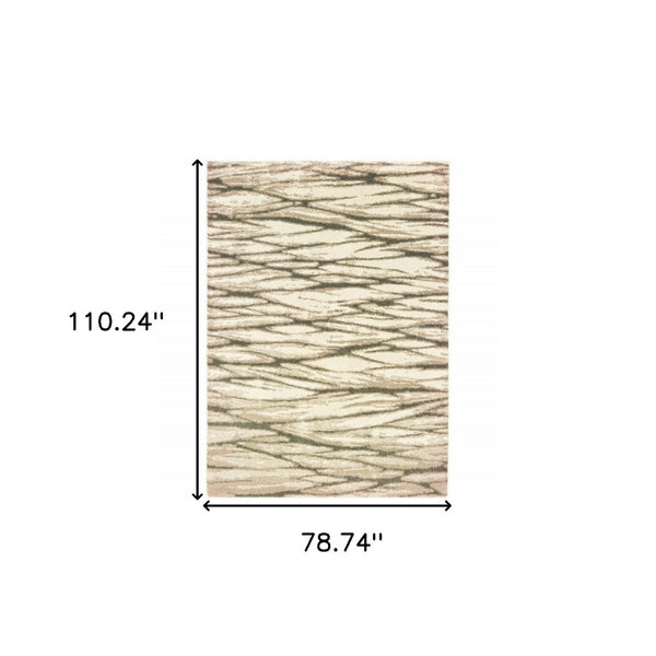 HomeRoots 2' Elegant Ivory Sand and Ash Abstract Runner Rug - Stain Resistant, Ideal for Busy Households 7' X 9' 508664