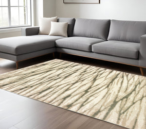 HomeRoots 2' Elegant Ivory Sand and Ash Abstract Runner Rug - Stain Resistant, Ideal for Busy Households 8' X 10' 508665