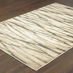 HomeRoots 2' Elegant Ivory Sand and Ash Abstract Runner Rug - Stain Resistant, Ideal for Busy Households 10' X 13' 508666