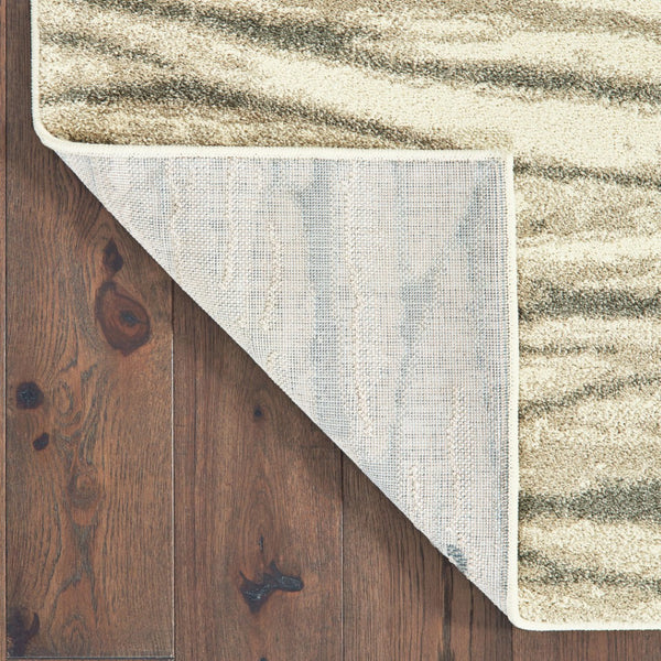 HomeRoots 2' Elegant Ivory Sand and Ash Abstract Runner Rug - Stain Resistant, Ideal for Busy Households 10' X 13' 508666