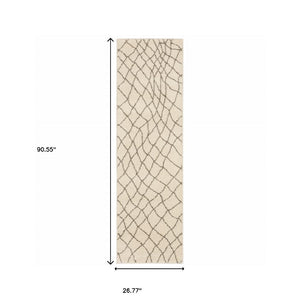 HomeRoots 2' Ivory and Grey Geometric Runner Rug - Stain Resistant, Power Loomed Design for Modern Spaces 2'3" x 7'6" 508671