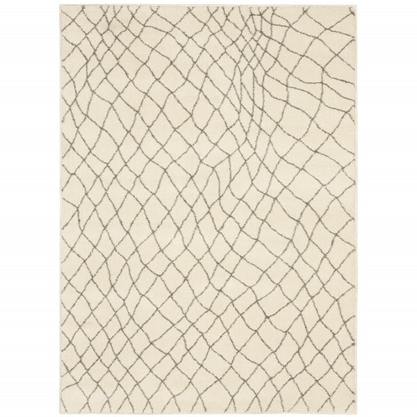 HomeRoots 2' Ivory and Grey Geometric Runner Rug - Stain Resistant, Power Loomed Design for Modern Spaces 4' X 6' 508673