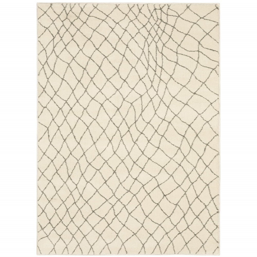 HomeRoots 2' Ivory and Grey Geometric Runner Rug - Stain Resistant, Power Loomed Design for Modern Spaces 5' X 7' 508674