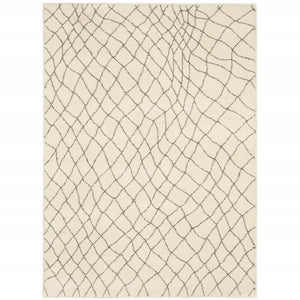 HomeRoots 2' Ivory and Grey Geometric Runner Rug - Stain Resistant, Power Loomed Design for Modern Spaces 7' X 9' 508675