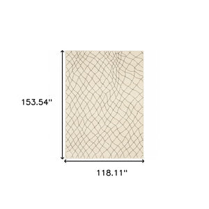 HomeRoots 2' Ivory and Grey Geometric Runner Rug - Stain Resistant, Power Loomed Design for Modern Spaces 10' X 13' 508677