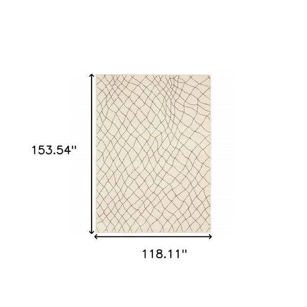 HomeRoots 2' Ivory and Grey Geometric Runner Rug - Stain Resistant, Power Loomed Design for Modern Spaces 10' X 13' 508677