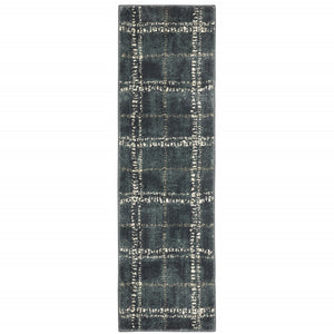 HomeRoots 2' Blue and Ivory Geometric Power Loom Runner Rug – Stain-Resistant, Durable, Perfect for High Traffic Areas 2'3" x 7'6" 508678