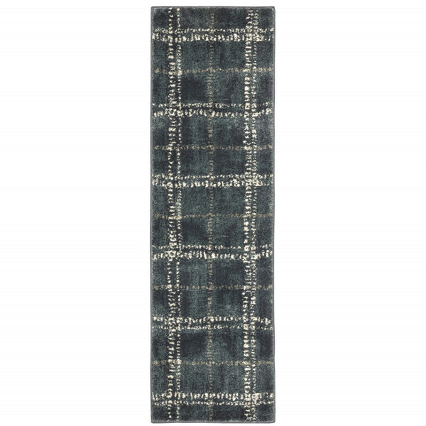HomeRoots 2' Blue and Ivory Geometric Power Loom Runner Rug – Stain-Resistant, Durable, Perfect for High Traffic Areas 2'3" x 7'6" 508678