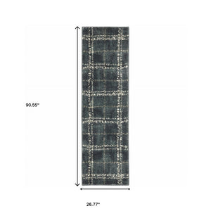 HomeRoots 2' Blue and Ivory Geometric Power Loom Runner Rug – Stain-Resistant, Durable, Perfect for High Traffic Areas 2'3" x 7'6" 508678