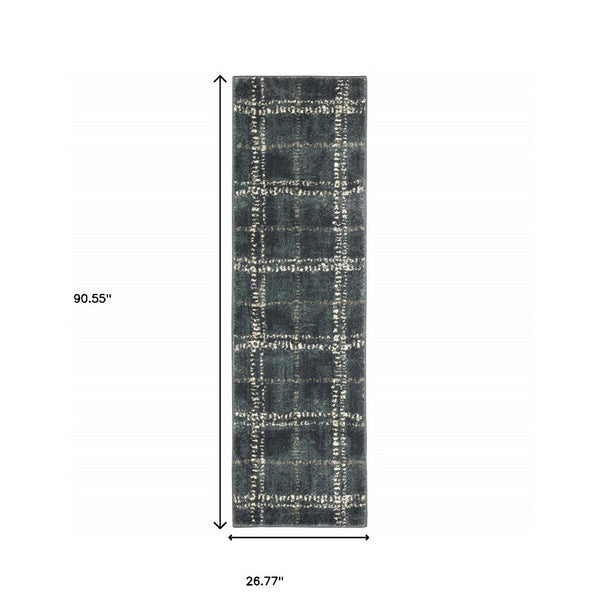 HomeRoots 2' Blue and Ivory Geometric Power Loom Runner Rug – Stain-Resistant, Durable, Perfect for High Traffic Areas 2'3" x 7'6" 508678