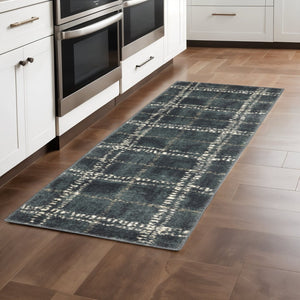 HomeRoots 2' Blue and Ivory Geometric Power Loom Runner Rug – Stain-Resistant, Durable, Perfect for High Traffic Areas 2'3" x 7'6" 508678