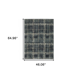 HomeRoots 2' Blue and Ivory Geometric Power Loom Runner Rug – Stain-Resistant, Durable, Perfect for High Traffic Areas 4' X 6' 508680
