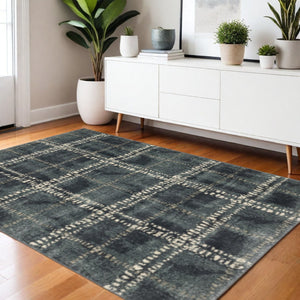 HomeRoots 2' Blue and Ivory Geometric Power Loom Runner Rug – Stain-Resistant, Durable, Perfect for High Traffic Areas 4' X 6' 508680
