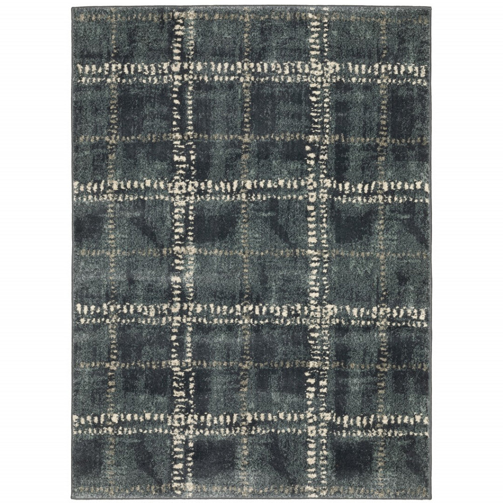 HomeRoots 2' Blue and Ivory Geometric Power Loom Runner Rug – Stain-Resistant, Durable, Perfect for High Traffic Areas 5' X 7' 508681