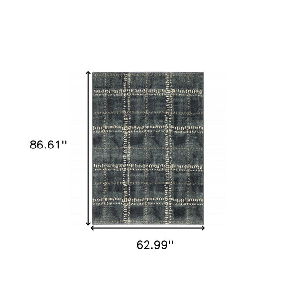 HomeRoots 2' Blue and Ivory Geometric Power Loom Runner Rug – Stain-Resistant, Durable, Perfect for High Traffic Areas 5' X 7' 508681