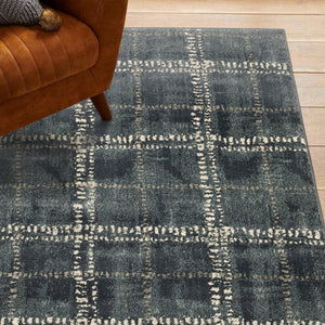 HomeRoots 2' Blue and Ivory Geometric Power Loom Runner Rug – Stain-Resistant, Durable, Perfect for High Traffic Areas 5' X 7' 508681