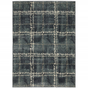 HomeRoots 2' Blue and Ivory Geometric Power Loom Runner Rug – Stain-Resistant, Durable, Perfect for High Traffic Areas 7' X 9' 508682