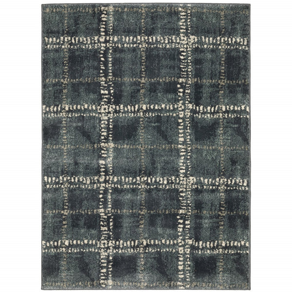 HomeRoots 2' Blue and Ivory Geometric Power Loom Runner Rug – Stain-Resistant, Durable, Perfect for High Traffic Areas 7' X 9' 508682