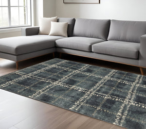 HomeRoots 2' Blue and Ivory Geometric Power Loom Runner Rug – Stain-Resistant, Durable, Perfect for High Traffic Areas 7' X 9' 508682