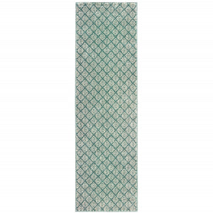 HomeRoots 2' Foam Blue and Ivory Geometric Runner Rug – Stain-Resistant, Durable, Perfect for High-Traffic Areas 2'3" x 7'6" 508685