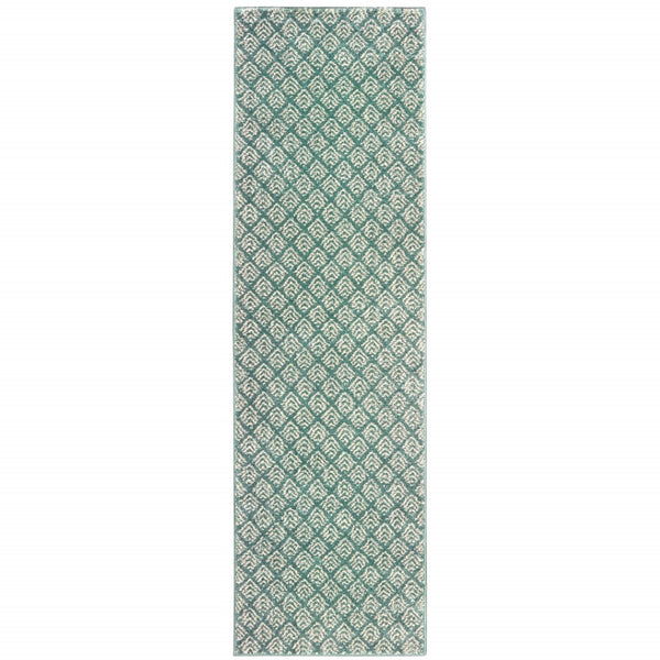 HomeRoots 2' Foam Blue and Ivory Geometric Runner Rug – Stain-Resistant, Durable, Perfect for High-Traffic Areas 2'3" x 7'6" 508685