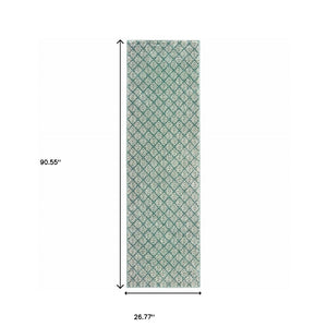 HomeRoots 2' Foam Blue and Ivory Geometric Runner Rug – Stain-Resistant, Durable, Perfect for High-Traffic Areas 2'3" x 7'6" 508685