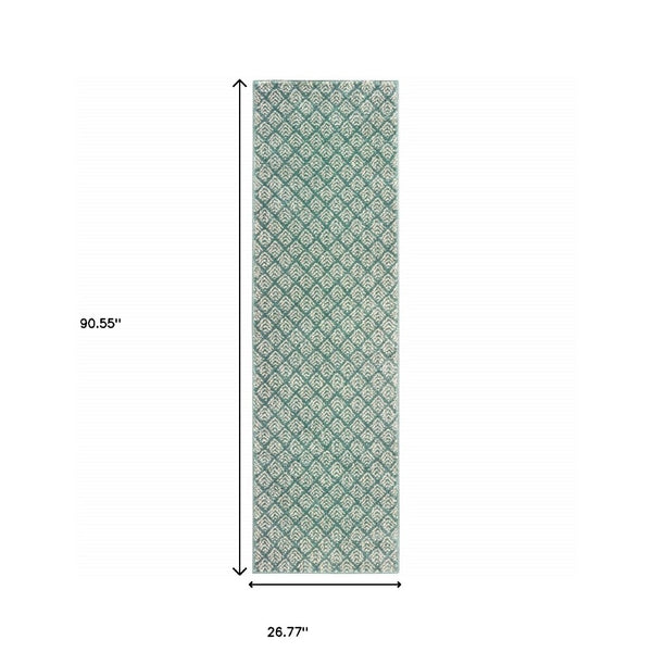 HomeRoots 2' Foam Blue and Ivory Geometric Runner Rug – Stain-Resistant, Durable, Perfect for High-Traffic Areas 2'3" x 7'6" 508685