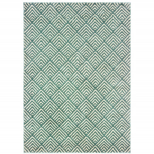 HomeRoots 2' Foam Blue and Ivory Geometric Runner Rug – Stain-Resistant, Durable, Perfect for High-Traffic Areas 4' X 6' 508687