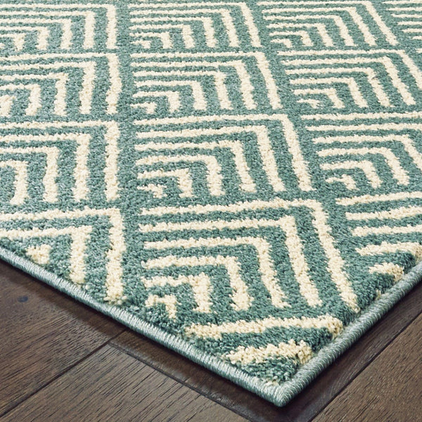 HomeRoots 2' Foam Blue and Ivory Geometric Runner Rug – Stain-Resistant, Durable, Perfect for High-Traffic Areas 4' X 6' 508687