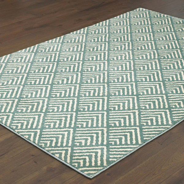 HomeRoots 2' Foam Blue and Ivory Geometric Runner Rug – Stain-Resistant, Durable, Perfect for High-Traffic Areas 4' X 6' 508687