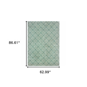 HomeRoots 2' Foam Blue and Ivory Geometric Runner Rug – Stain-Resistant, Durable, Perfect for High-Traffic Areas 5' X 7' 508688