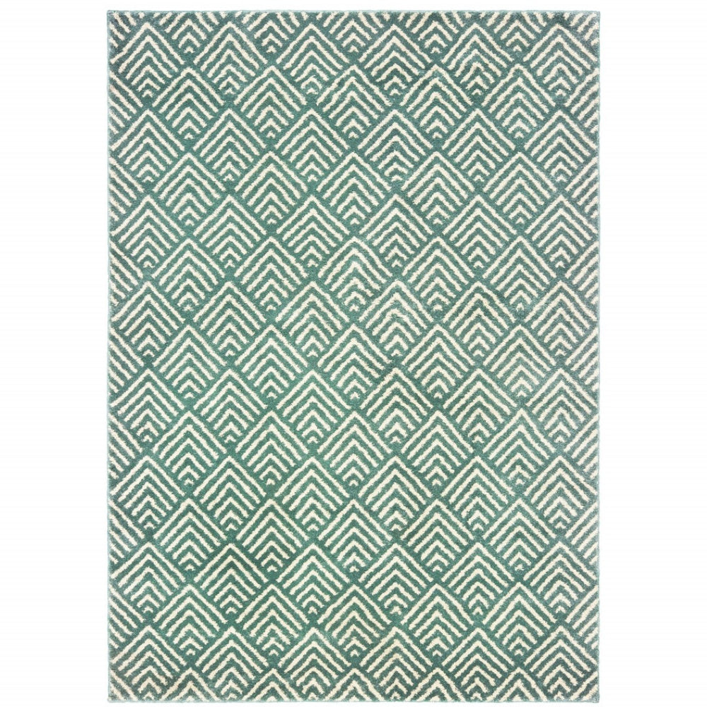 HomeRoots 2' Foam Blue and Ivory Geometric Runner Rug – Stain-Resistant, Durable, Perfect for High-Traffic Areas 7' X 9' 508689
