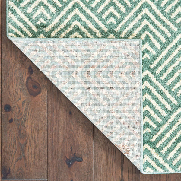 HomeRoots 2' Foam Blue and Ivory Geometric Runner Rug – Stain-Resistant, Durable, Perfect for High-Traffic Areas 7' X 9' 508689