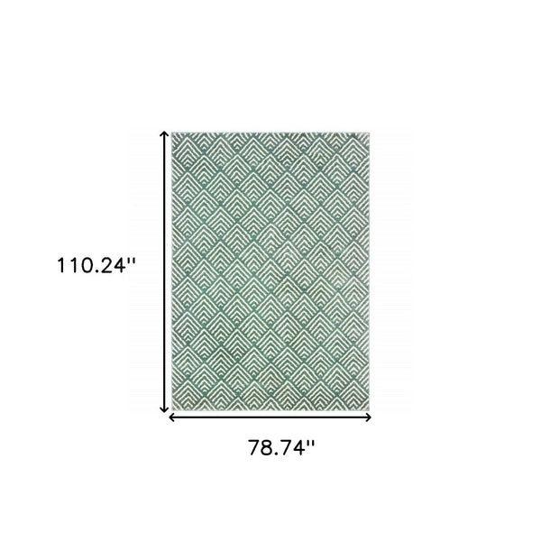 HomeRoots 2' Foam Blue and Ivory Geometric Runner Rug – Stain-Resistant, Durable, Perfect for High-Traffic Areas 7' X 9' 508689