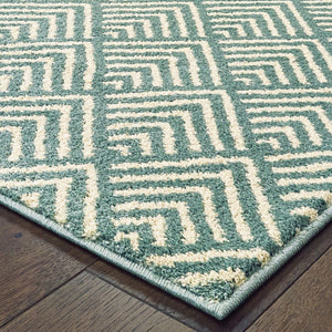 HomeRoots 2' Foam Blue and Ivory Geometric Runner Rug – Stain-Resistant, Durable, Perfect for High-Traffic Areas 10' X 13' 508691
