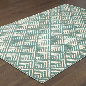HomeRoots 2' Foam Blue and Ivory Geometric Runner Rug – Stain-Resistant, Durable, Perfect for High-Traffic Areas 10' X 13' 508691