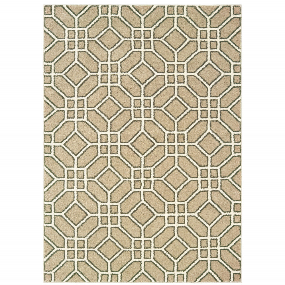Homeroots 10' X 13' Sand And Ivory Geometric Power Loom Stain Resistant Area Rug  Polypropylene 508698