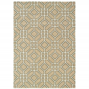 HomeRoots 10' Sand and Ivory Geometric Area Rug - Power-Loomed, Stain-Resistant, Perfect for High-Traffic Spaces 508698