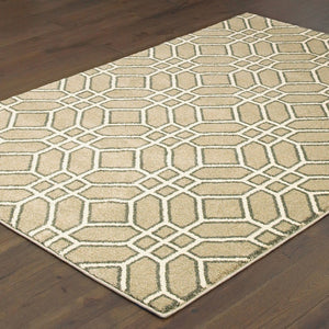 HomeRoots 10' Sand and Ivory Geometric Area Rug - Power-Loomed, Stain-Resistant, Perfect for High-Traffic Spaces 508698
