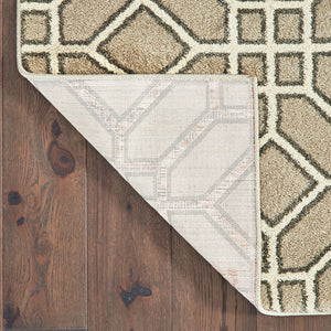 HomeRoots 10' Sand and Ivory Geometric Area Rug - Power-Loomed, Stain-Resistant, Perfect for High-Traffic Spaces 508698