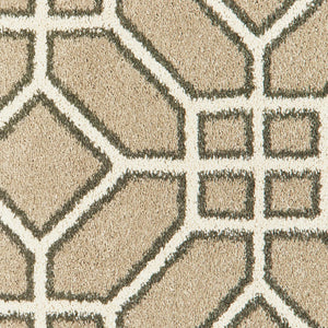 HomeRoots 10' Sand and Ivory Geometric Area Rug - Power-Loomed, Stain-Resistant, Perfect for High-Traffic Spaces 508698