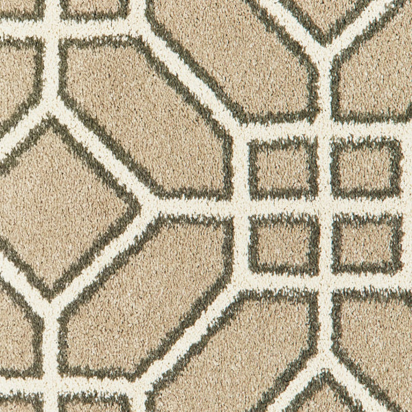 HomeRoots 10' Sand and Ivory Geometric Area Rug - Power-Loomed, Stain-Resistant, Perfect for High-Traffic Spaces 508698