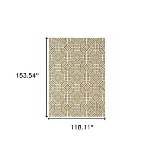 HomeRoots 10' Sand and Ivory Geometric Area Rug - Power-Loomed, Stain-Resistant, Perfect for High-Traffic Spaces 508698