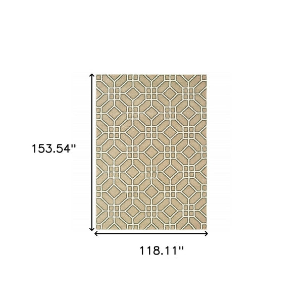 HomeRoots 10' Sand and Ivory Geometric Area Rug - Power-Loomed, Stain-Resistant, Perfect for High-Traffic Spaces 508698