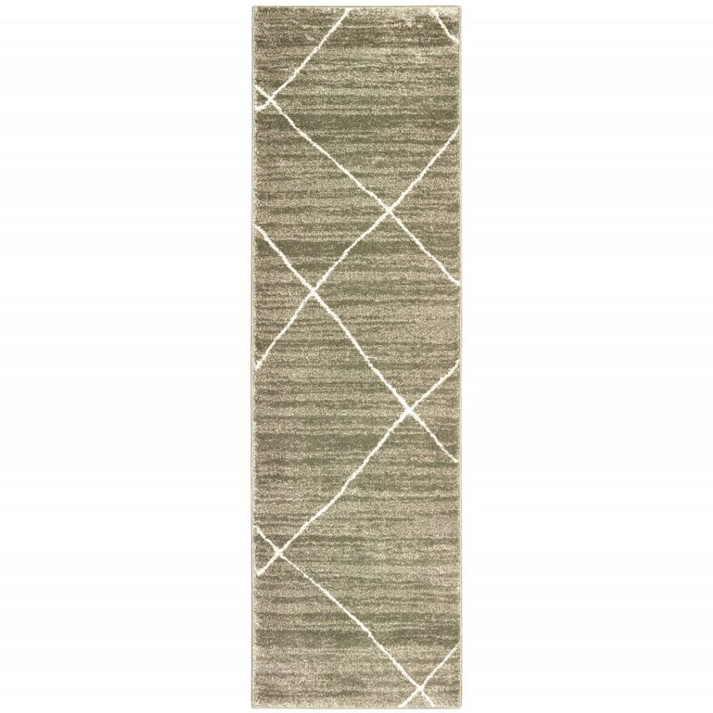 HomeRoots 2' Grey and Ivory Geometric Runner Rug - Power-Loomed, Stain-Resistant Design for High-Traffic Areas 2'3" x 7'6" 508699