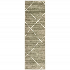 HomeRoots 2' Grey and Ivory Geometric Runner Rug - Power-Loomed, Stain-Resistant Design for High-Traffic Areas 2'3" x 7'6" 508699