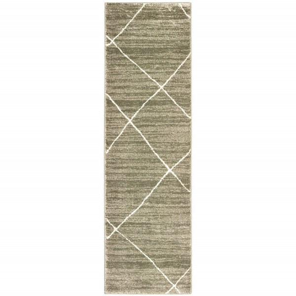 HomeRoots 2' Grey and Ivory Geometric Runner Rug - Power-Loomed, Stain-Resistant Design for High-Traffic Areas 2'3" x 7'6" 508699